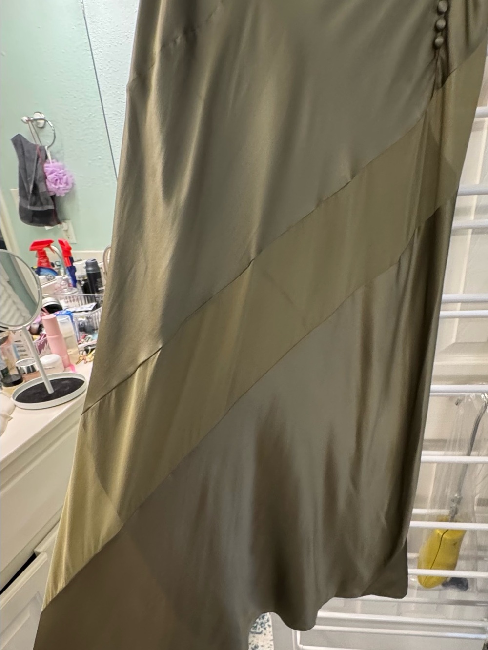 Victoria's Secret “Atelier collection” Olive-Green Asymmetrical Satin Maxi Skirt - Picture 3 of 6